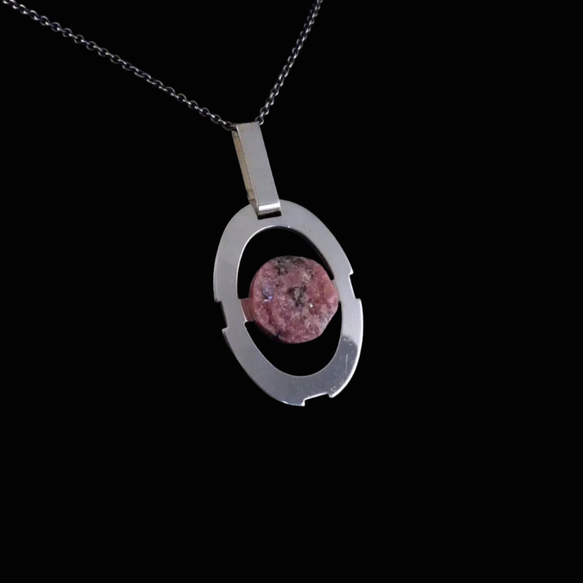 Vintage Statement Anhänger - Großer Design Schmuck um 1970 mit Rhodonit aus 925 Silber