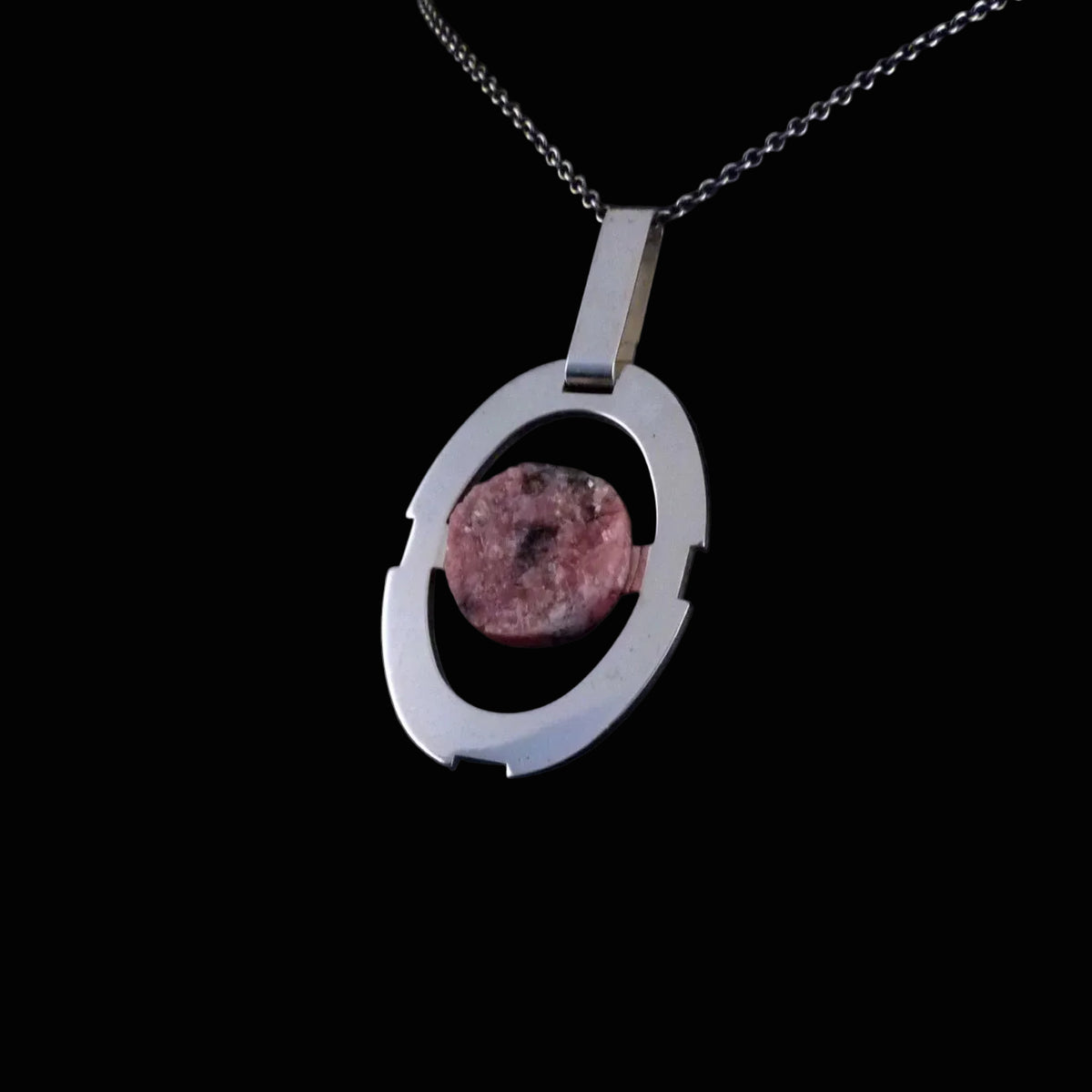 Vintage Statement Anhänger - Großer Design Schmuck um 1970 mit Rhodonit aus 925 Silber
