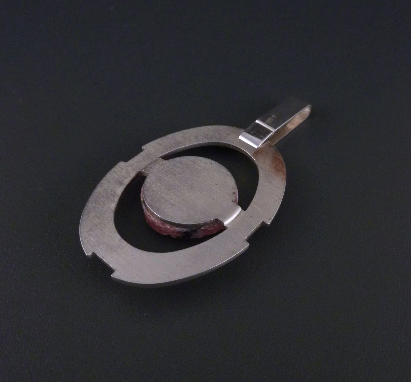 Vintage Statement Anhänger - Großer Design Schmuck um 1970 mit Rhodonit aus 925 Silber
