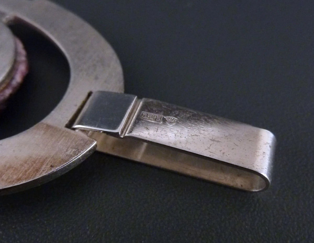 Vintage Statement Anhänger - Großer Design Schmuck um 1970 mit Rhodonit aus 925 Silber