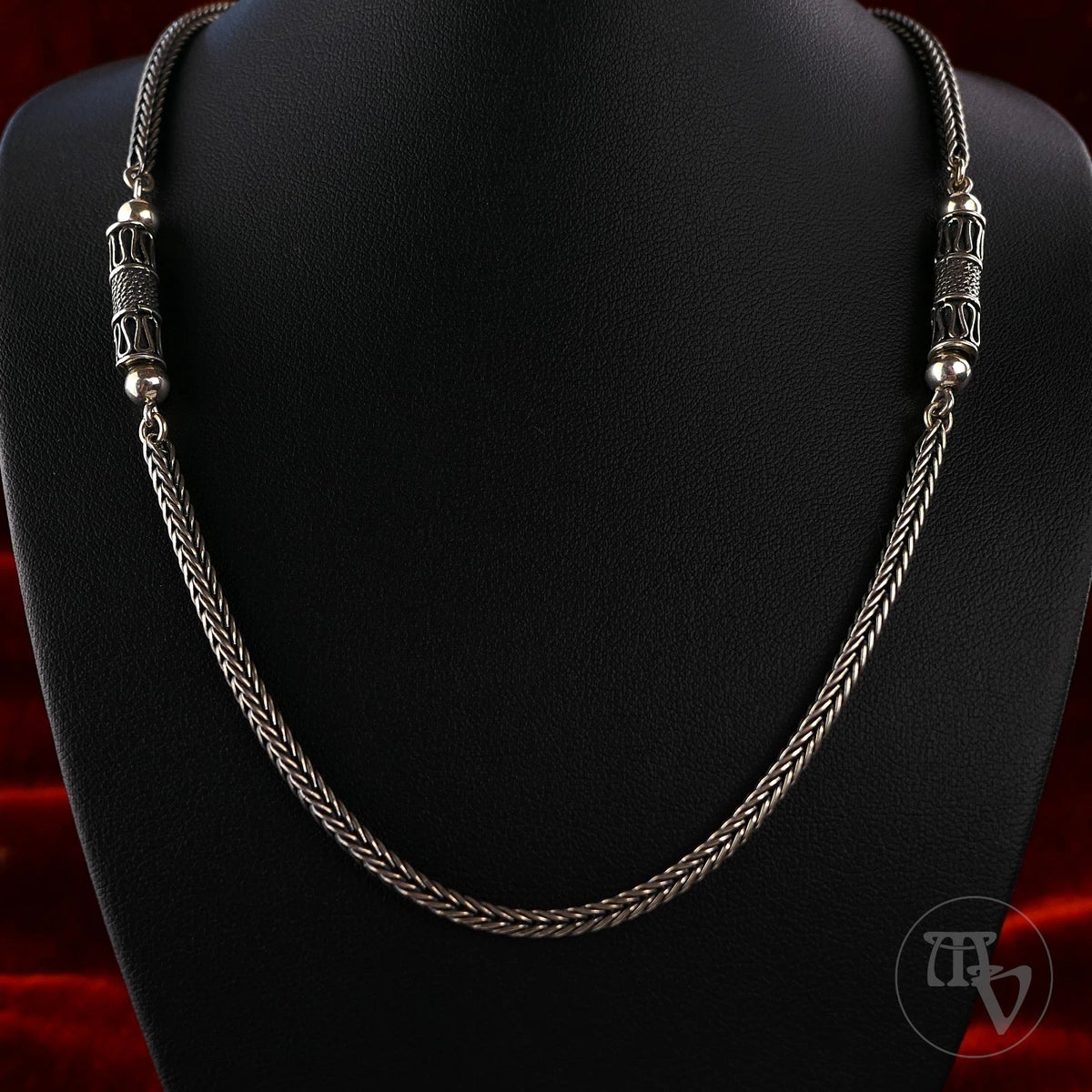 Vintage Silberkette - Massive 925er Silber Fuchsschwanzkette mit Zwischengliedern Länge 60cm 3mm bis 6mm 27,0g
