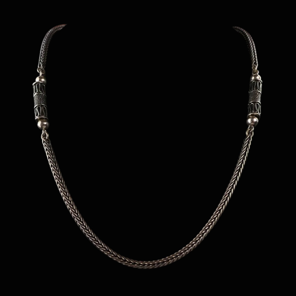 Vintage Silberkette - Massive 925er Silber Fuchsschwanzkette mit Zwischengliedern Länge 60cm 3mm bis 6mm 27,0g