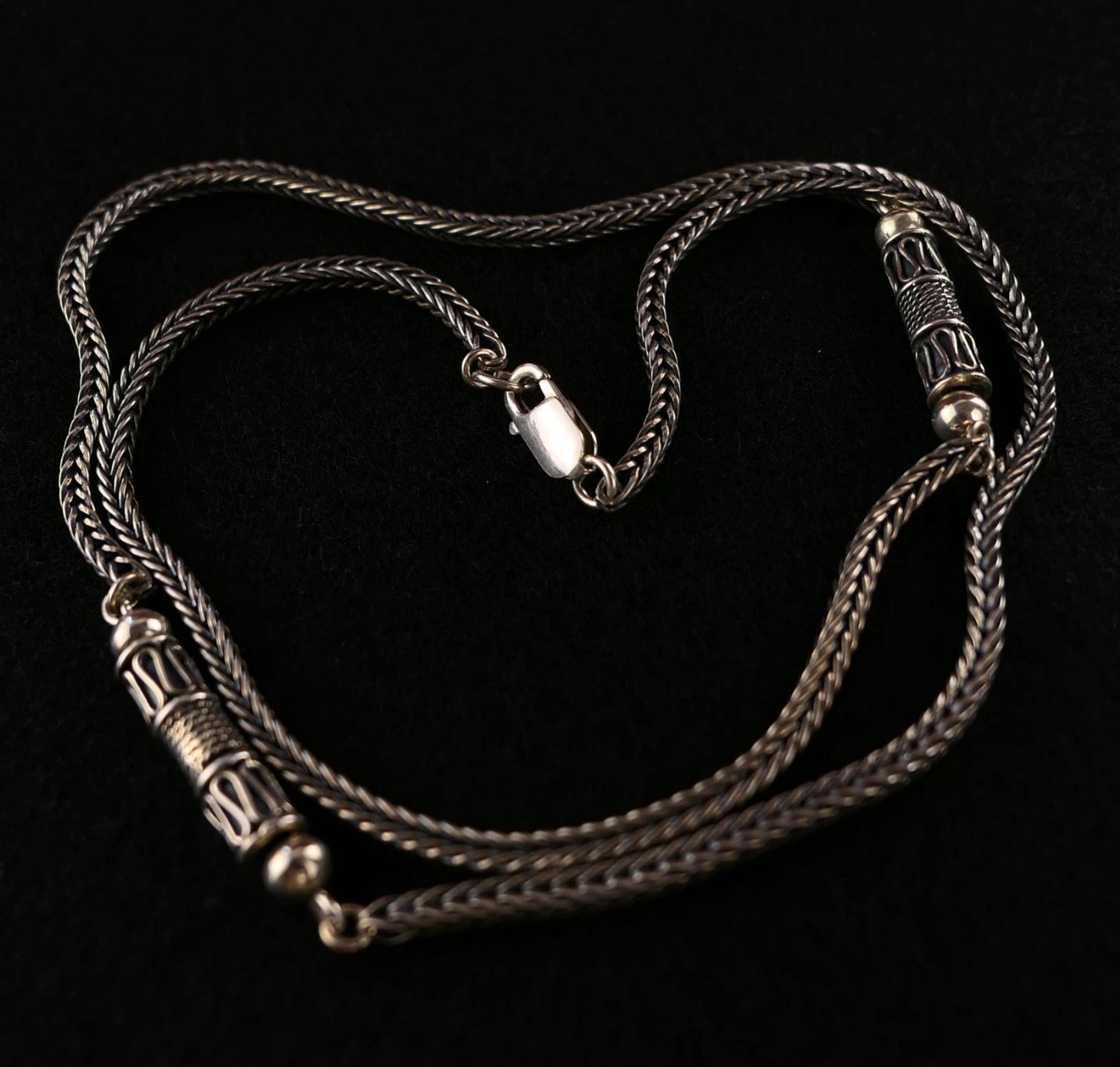 Vintage Silberkette - Massive 925er Silber Fuchsschwanzkette mit Zwischengliedern Länge 60cm 3mm bis 6mm 27,0g