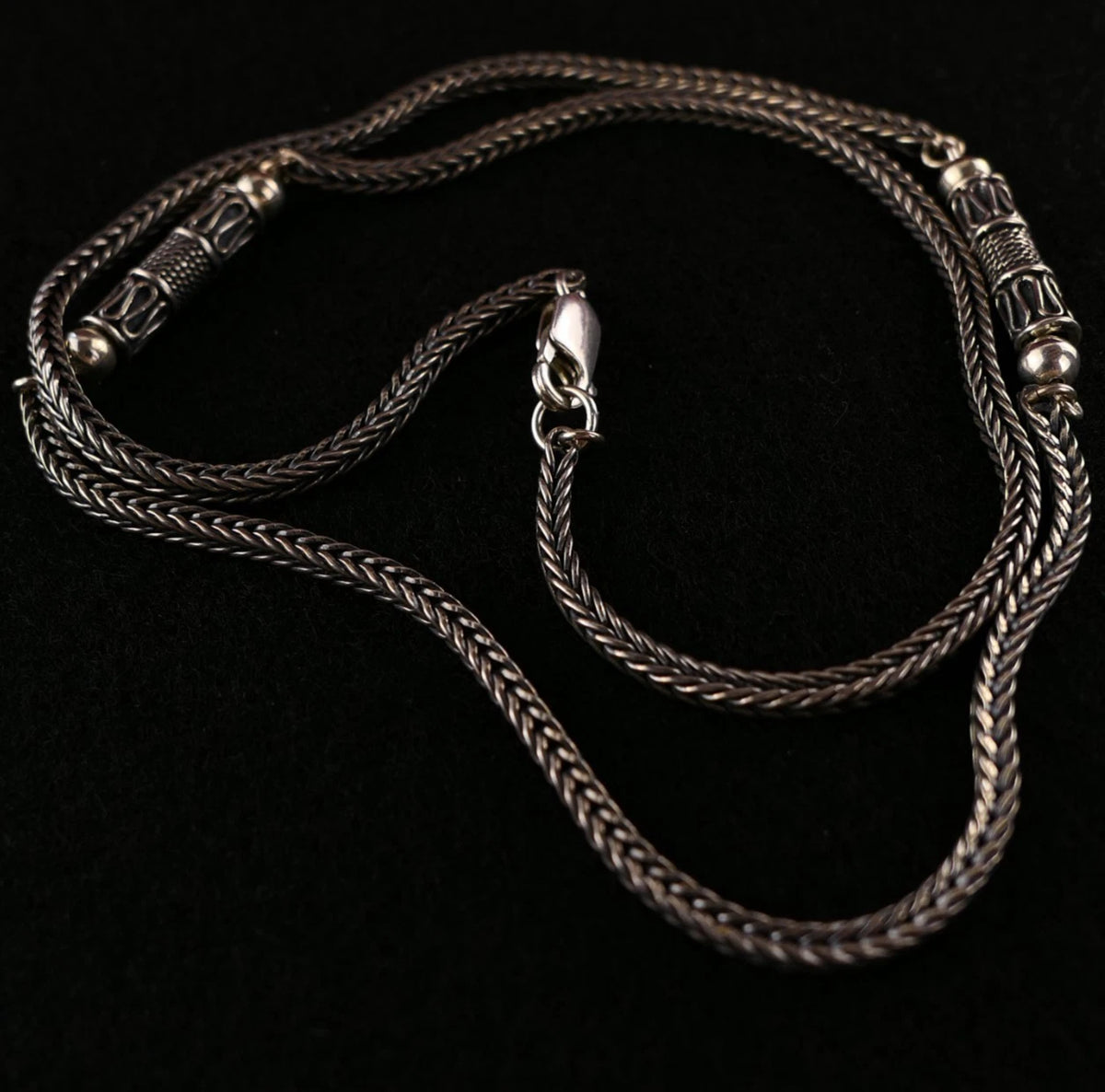 Vintage Silberkette - Massive 925er Silber Fuchsschwanzkette mit Zwischengliedern Länge 60cm 3mm bis 6mm 27,0g