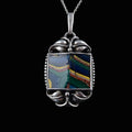 Antiker Anhänger - Jugenstil um 1910 - Floraler Anhänger mit farbigem Glas Mosaik aus mind. 800 Silber