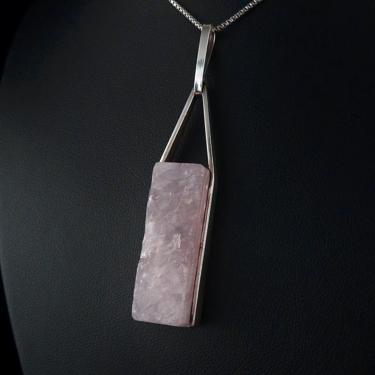 Vintage Statement Anhänger - Großer Design Schmuck um 1970 mit Rosenquarz aus 835 Silber