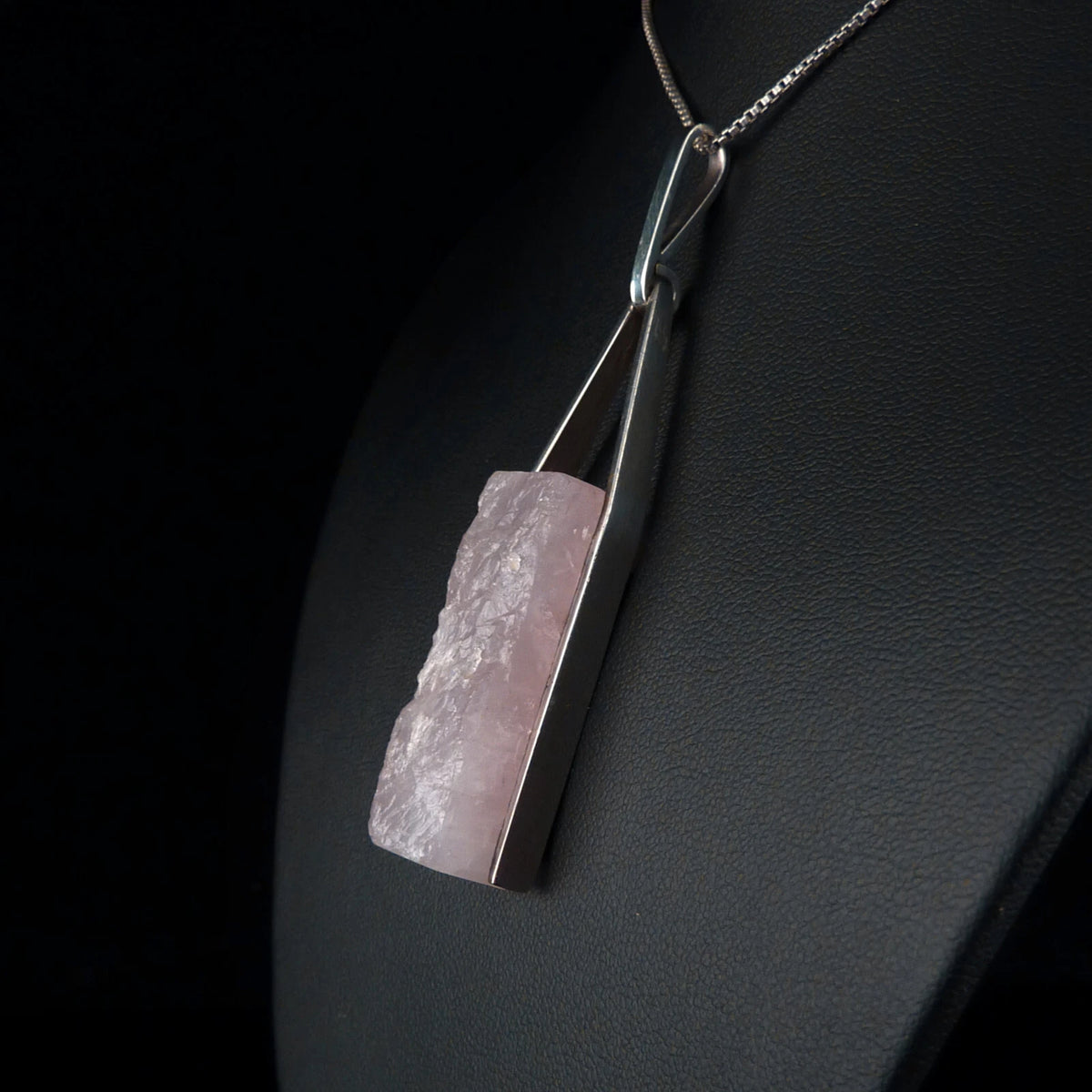 Vintage Statement Anhänger - Großer Design Schmuck um 1970 mit Rosenquarz aus 835 Silber