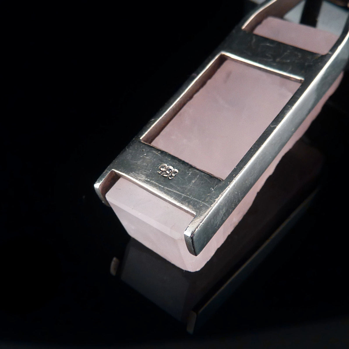Vintage Statement Anhänger - Großer Design Schmuck um 1970 mit Rosenquarz aus 835 Silber