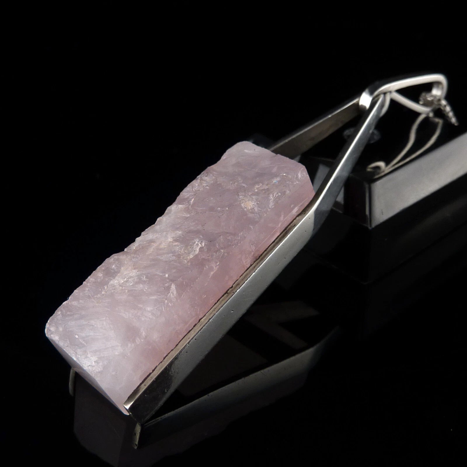 Vintage Statement Anhänger - Großer Design Schmuck um 1970 mit Rosenquarz aus 835 Silber