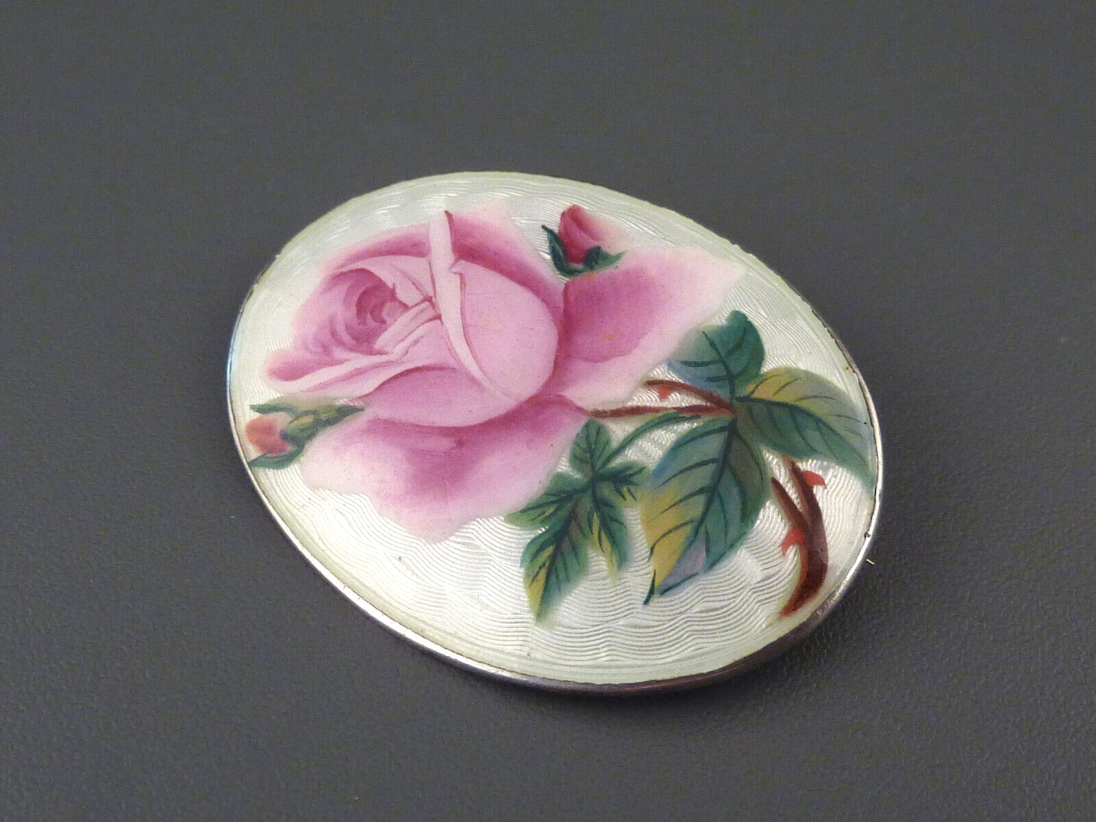 Antike Brosche - Art Deco um 1920 - Große Rosenbrosche mit Emaille aus 900 Silber