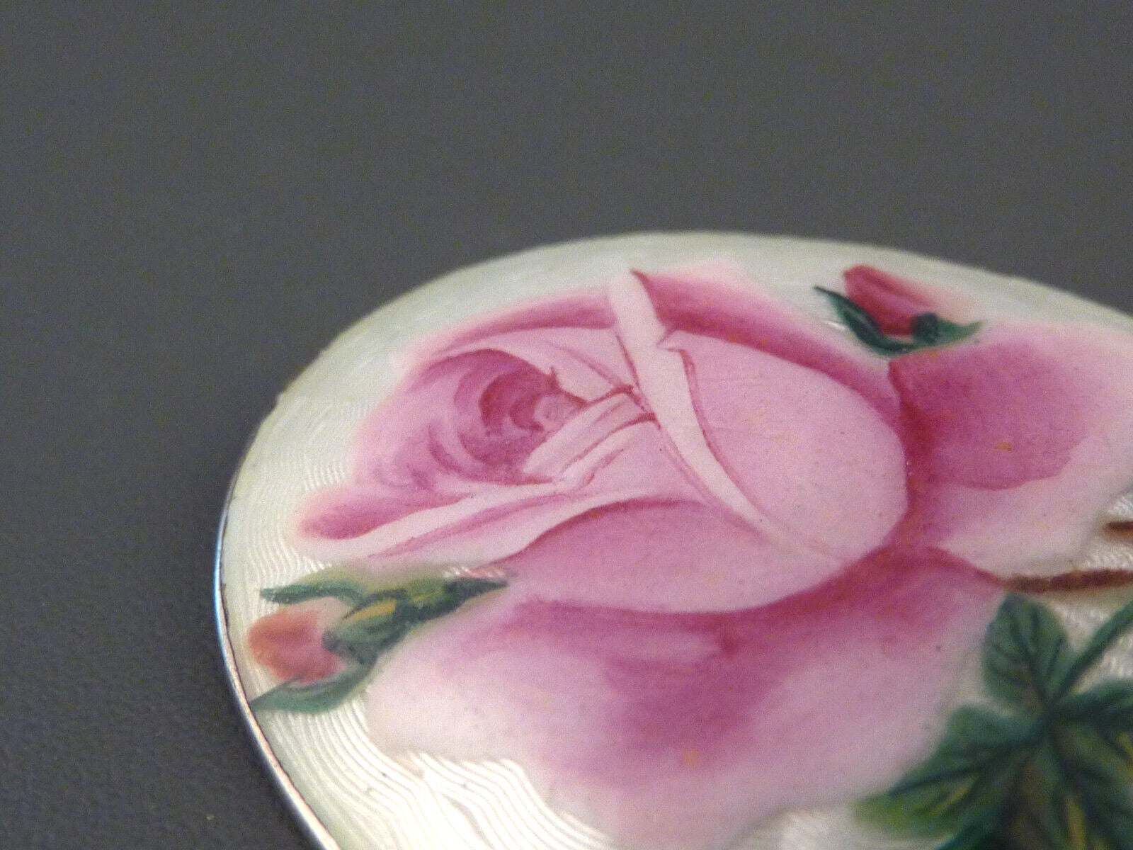 Antike Brosche - Art Deco um 1920 - Große Rosenbrosche mit Emaille aus 900 Silber