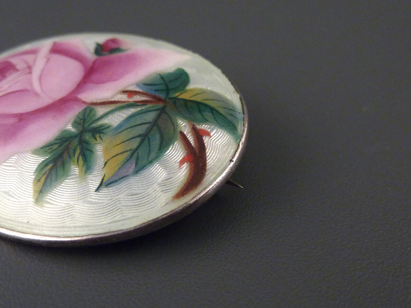 Antike Brosche - Art Deco um 1920 - Große Rosenbrosche mit Emaille aus 900 Silber
