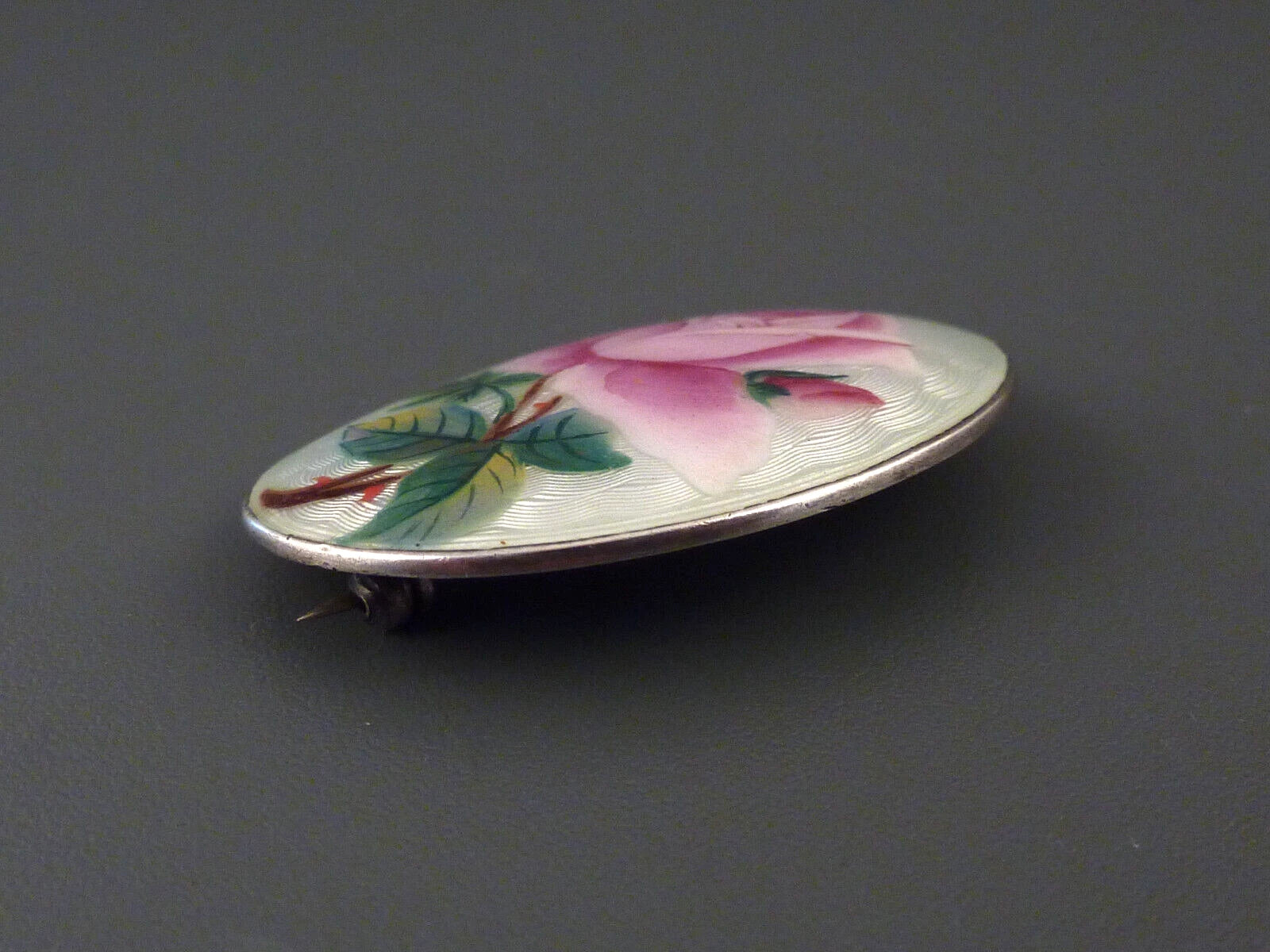 Antike Brosche - Art Deco um 1920 - Große Rosenbrosche mit Emaille aus 900 Silber