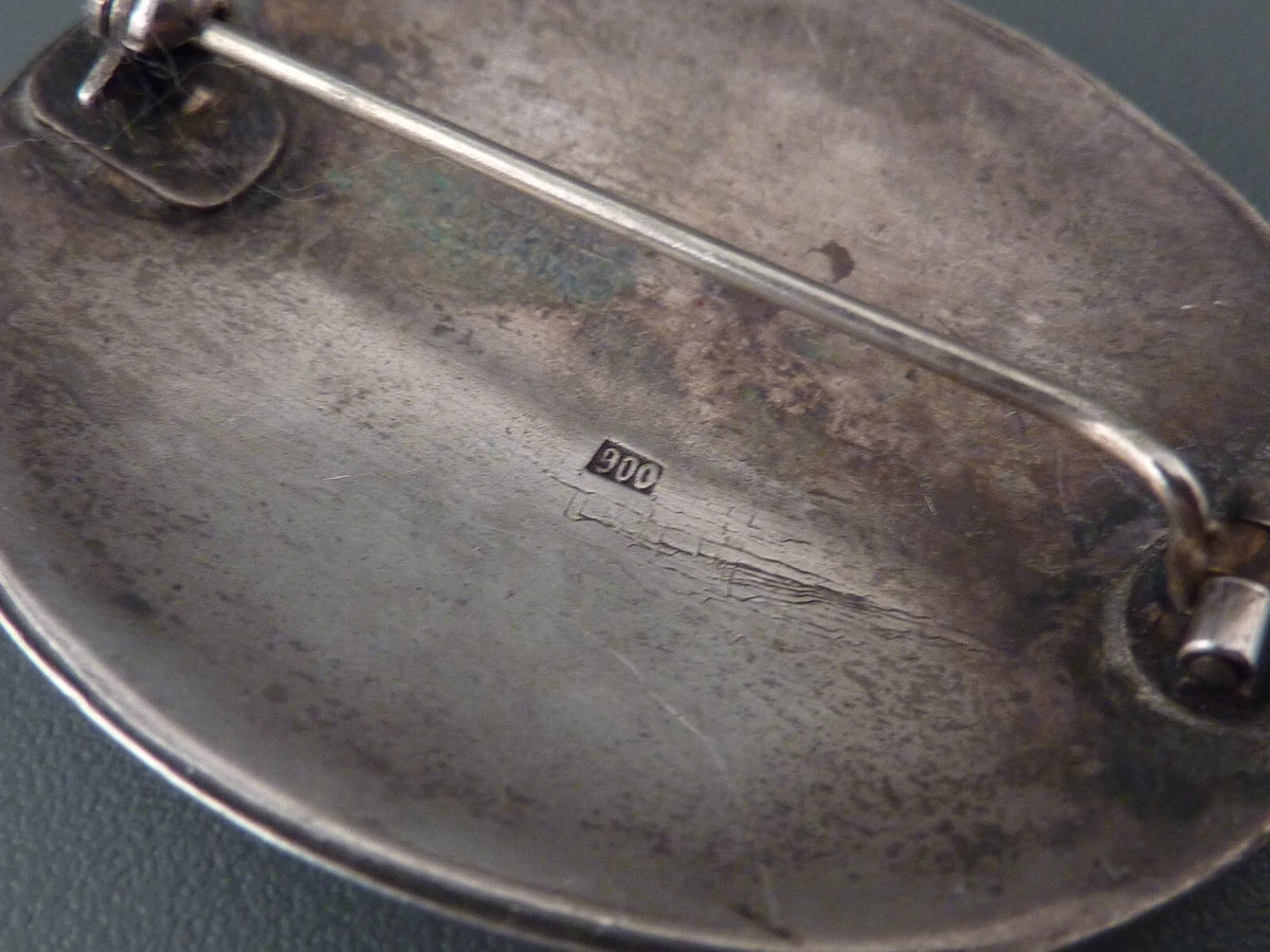 Antike Brosche - Art Deco um 1920 - Große Rosenbrosche mit Emaille aus 900 Silber