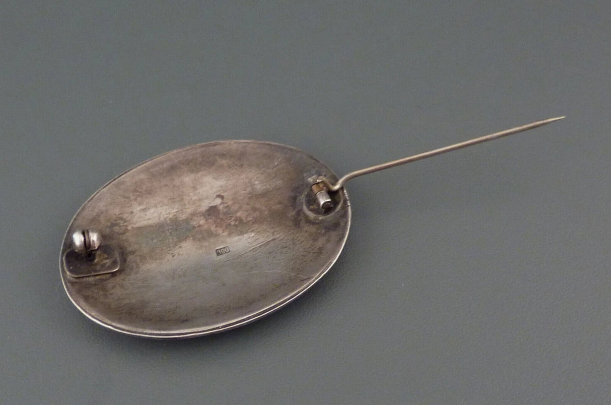 Antike Brosche - Art Deco um 1920 - Große Rosenbrosche mit Emaille aus 900 Silber