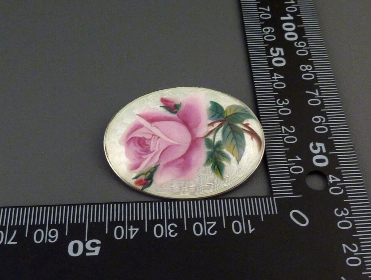 Antike Brosche - Art Deco um 1920 - Große Rosenbrosche mit Emaille aus 900 Silber