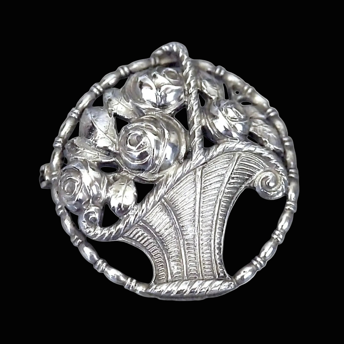 Antike Brosche - Jugenstil / Art Déco um 1910 / 1920 - Ein Korb voll Rosen - aus 800 Silber
