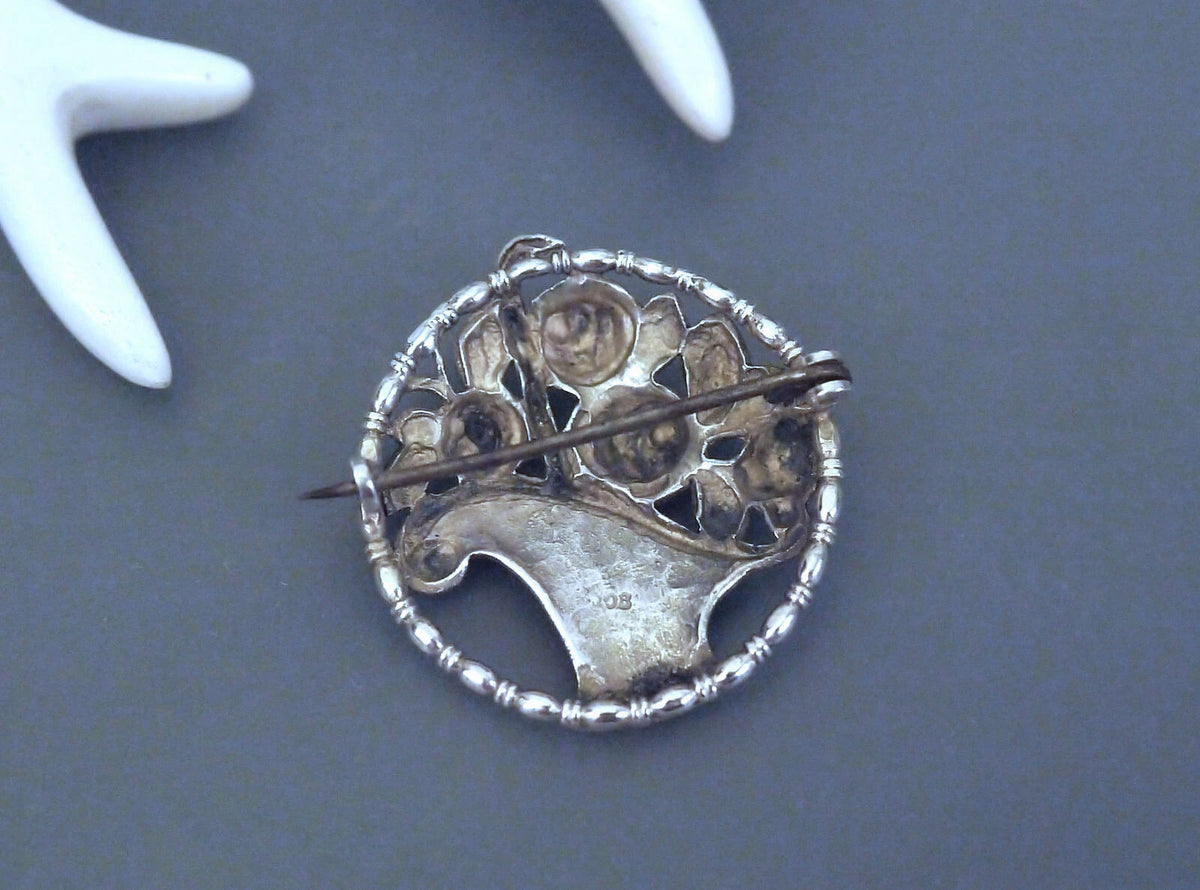 Antike Brosche - Jugenstil / Art Déco um 1910 / 1920 - Ein Korb voll Rosen - aus 800 Silber