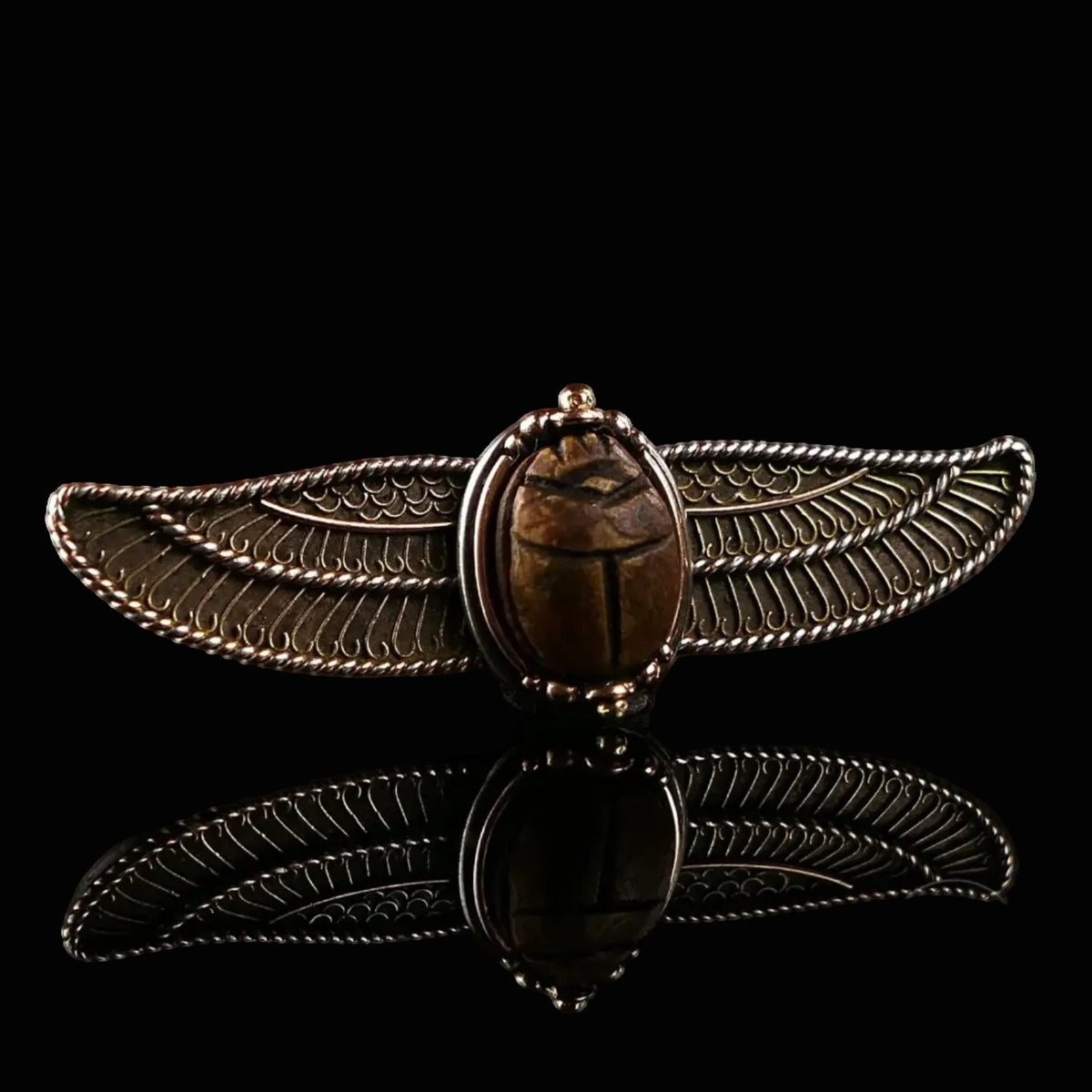 Antike Viktorianische Skarabäus Flügelbrosche aus Silber & Gold ~1880/1900