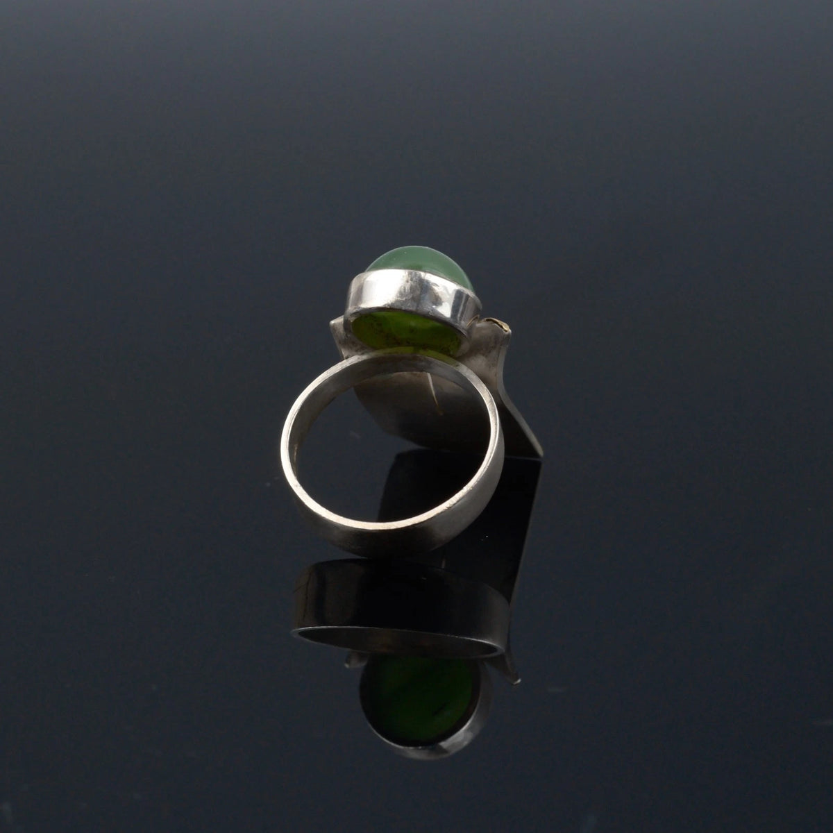 Vintage - Handarbeits Designer Ring Jade / Nephrit aus 900 Silber & Gold RG 58 (Ø 18,4mm) - Vintage Alt