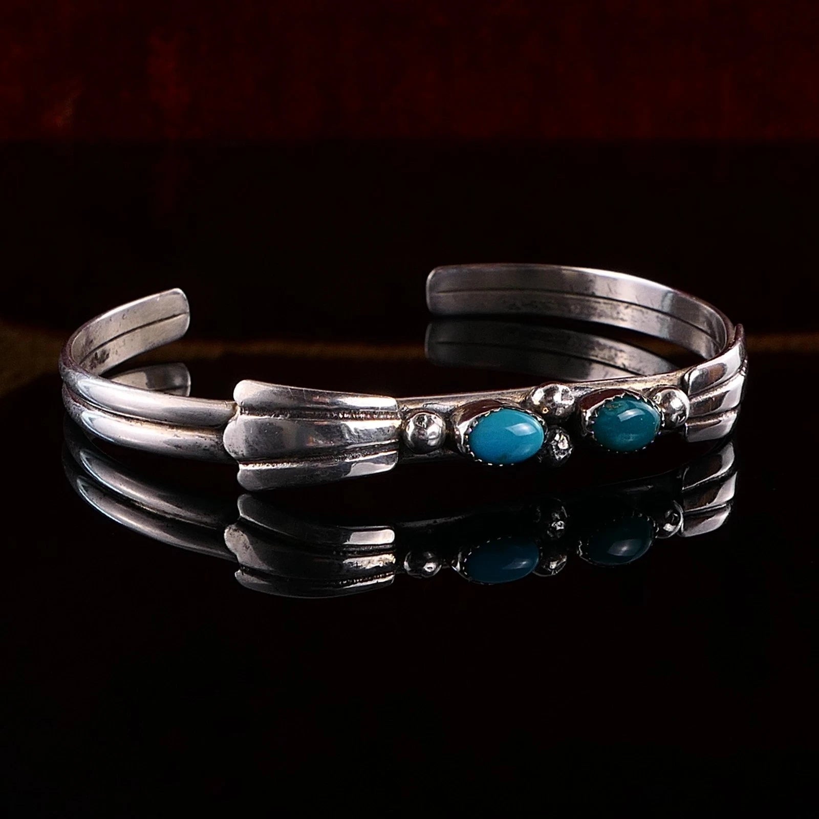 Schmaler Navajo Sterling 925 Silber Armreif Armspange Türkise 16cm Alt Vintage