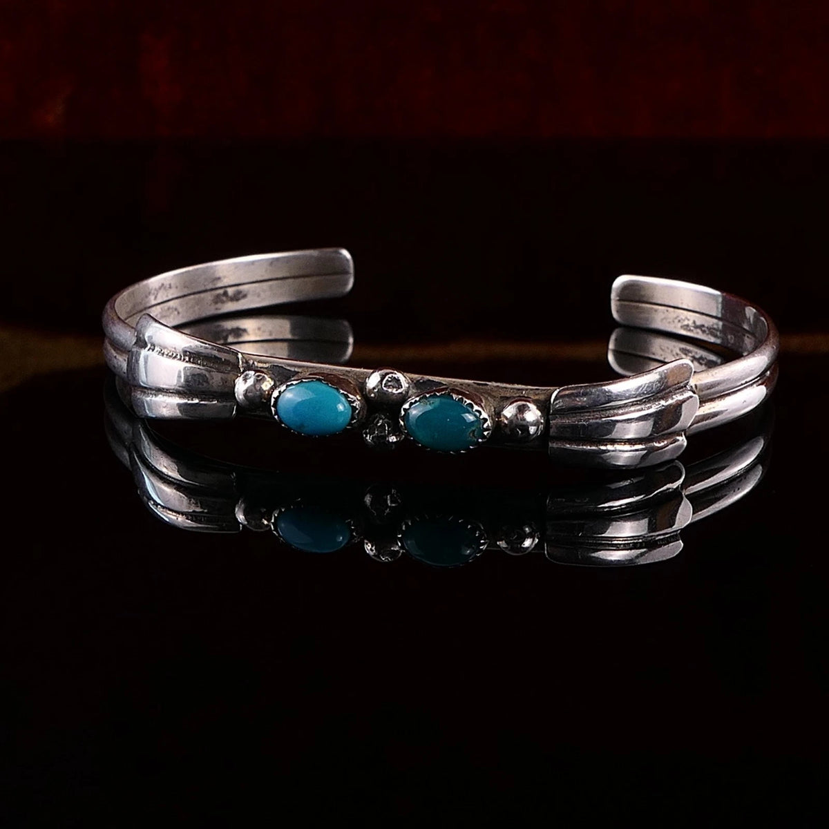 Schmaler Navajo Sterling 925 Silber Armreif Armspange Türkise 16cm Alt Vintage