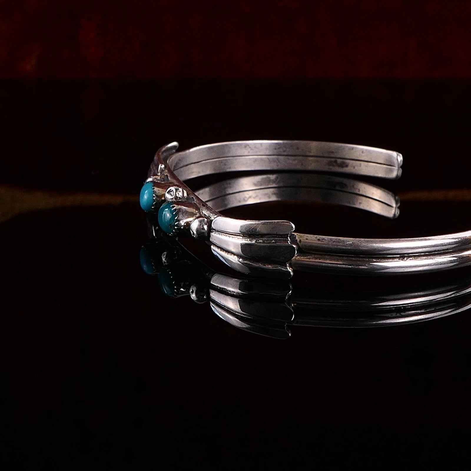 Schmaler Navajo Sterling 925 Silber Armreif Armspange Türkise 16cm Alt Vintage