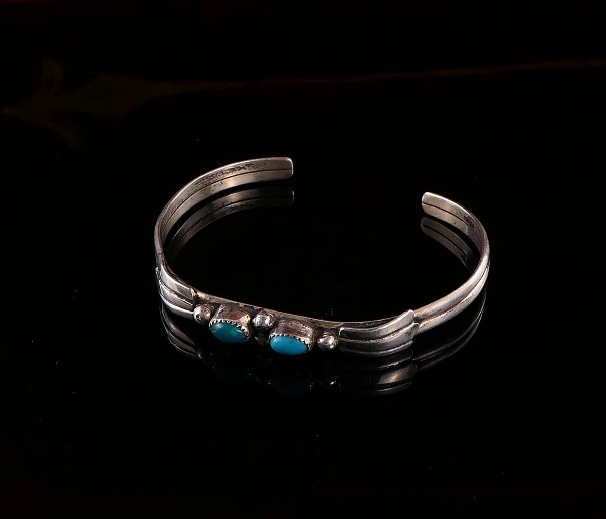 Schmaler Navajo Sterling 925 Silber Armreif Armspange Türkise 16cm Alt Vintage