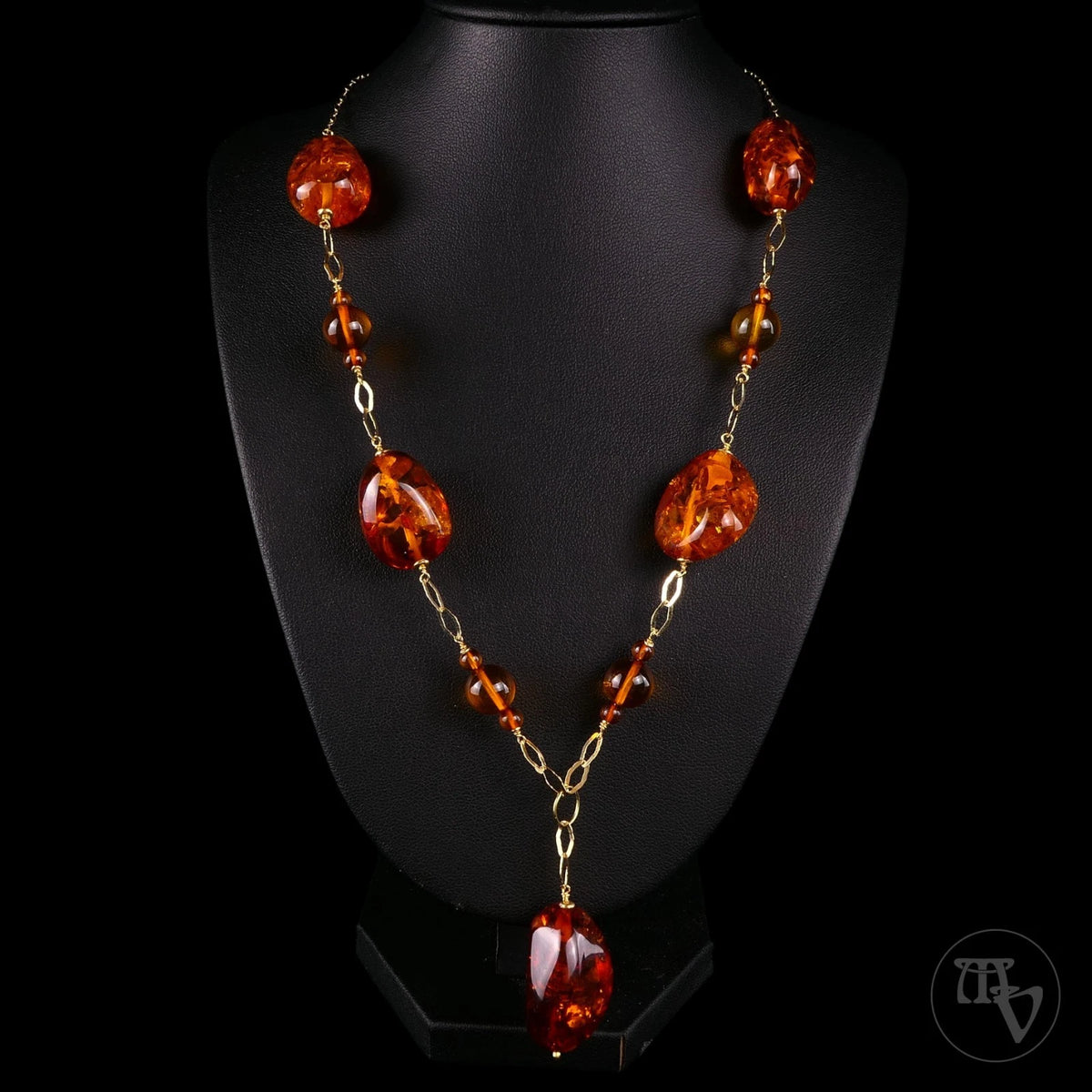 Bernstein Halskette - Hochkarätiges Collier aus 18kt / 750er Gelbgold Länge 47cm - 20,7g