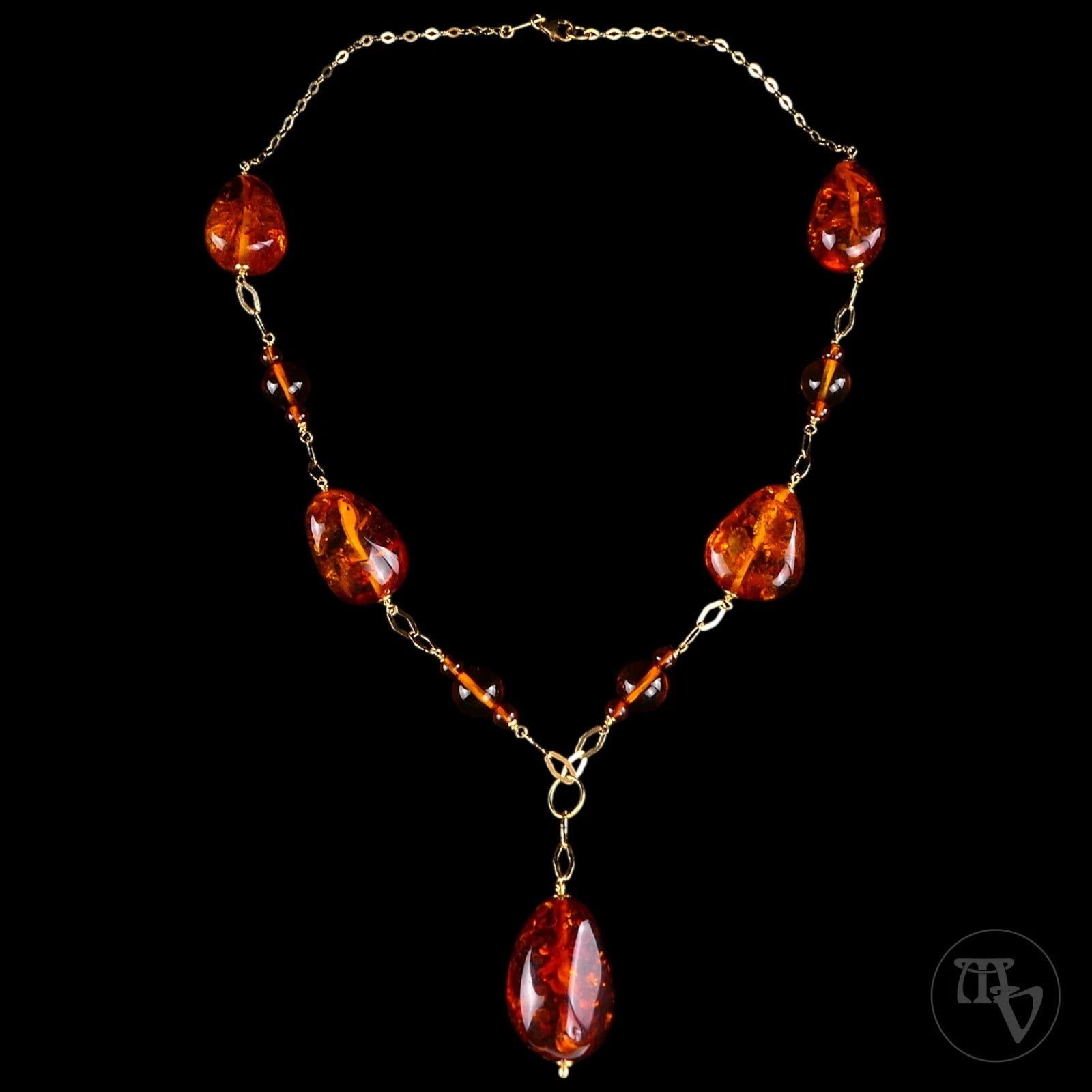 Bernstein Halskette - Hochkarätiges Collier aus 18kt / 750er Gelbgold Länge 47cm - 20,7g