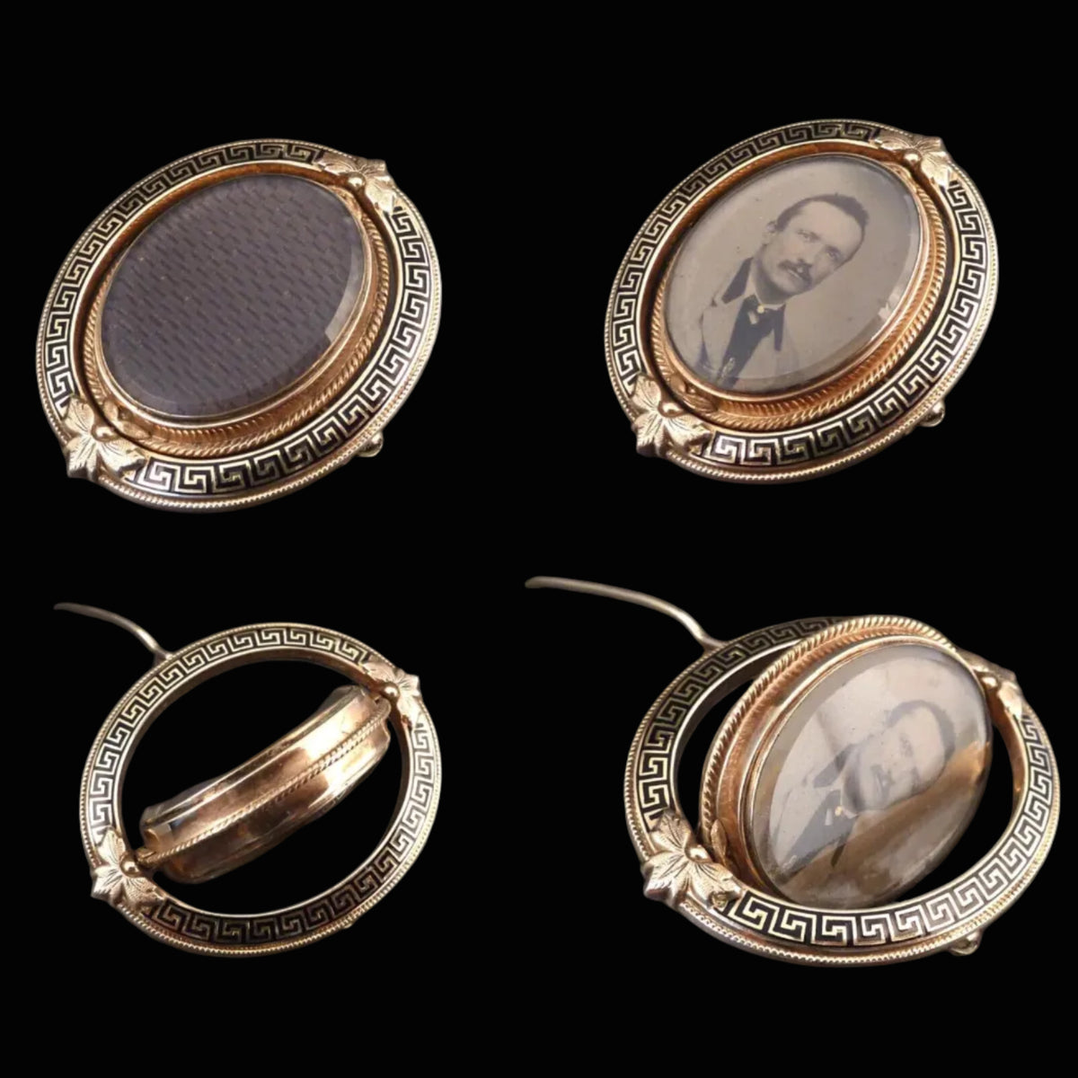Antikes Medaillon um 1880 aus 14kt 585er Gelbgold Biedermeier Medaillon Brosche mit drehbarem Mittelteil