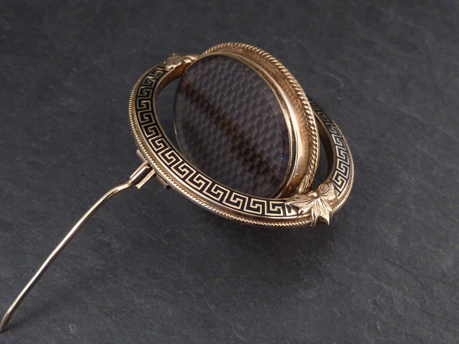 Antikes Medaillon um 1880 aus 14kt 585er Gelbgold Biedermeier Medaillon Brosche mit drehbarem Mittelteil