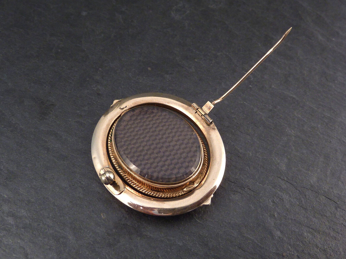 Antikes Medaillon um 1880 aus 14kt 585er Gelbgold Biedermeier Medaillon Brosche mit drehbarem Mittelteil