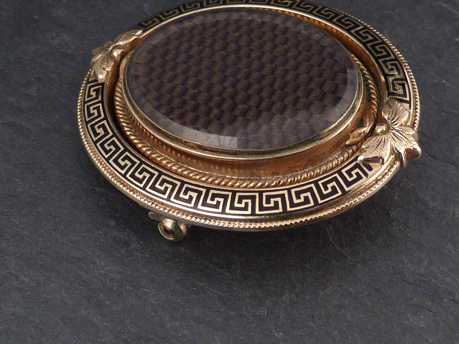 Antikes Medaillon um 1880 aus 14kt 585er Gelbgold Biedermeier Medaillon Brosche mit drehbarem Mittelteil