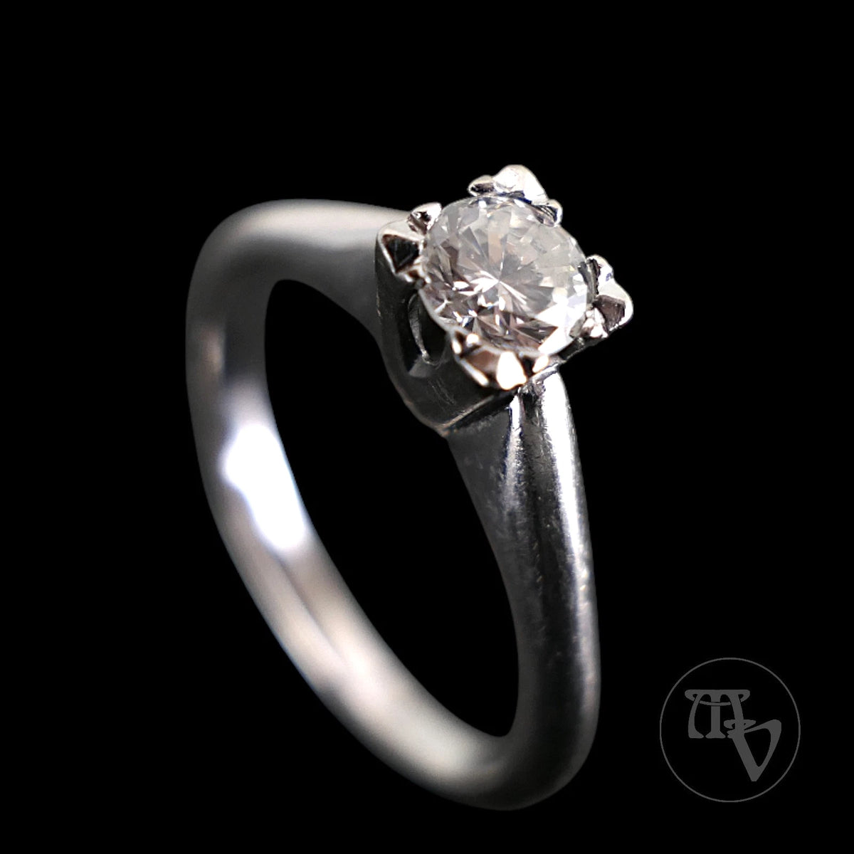 Solitär Diamantring / Brillantring mit 0,41ct(Si) natürlichem Diamant aus 14kt 585 Weißgold RG 55 (17,5mm) Vintage