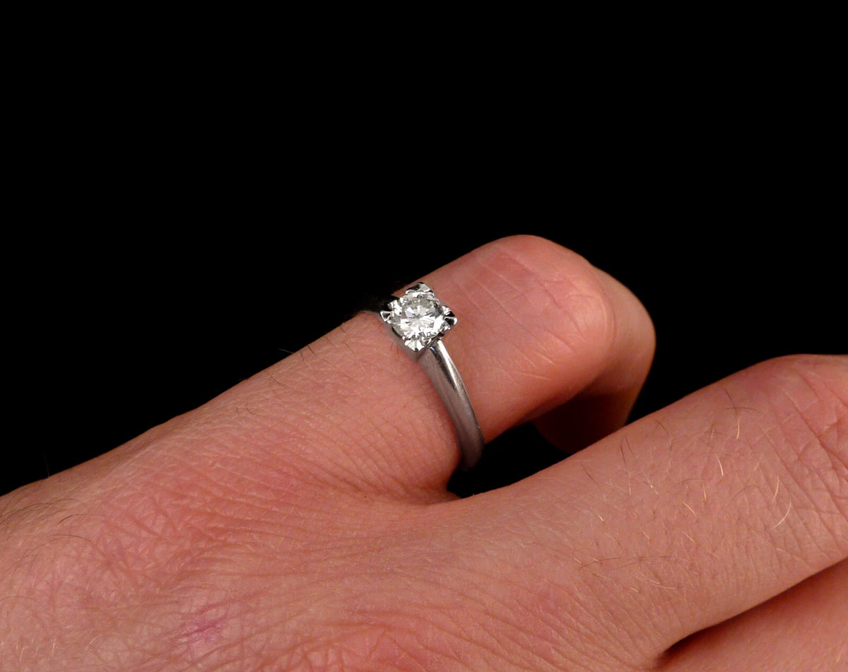 Solitär Diamantring / Brillantring mit 0,41ct(Si) natürlichem Diamant aus 14kt 585 Weißgold RG 55 (17,5mm) Vintage