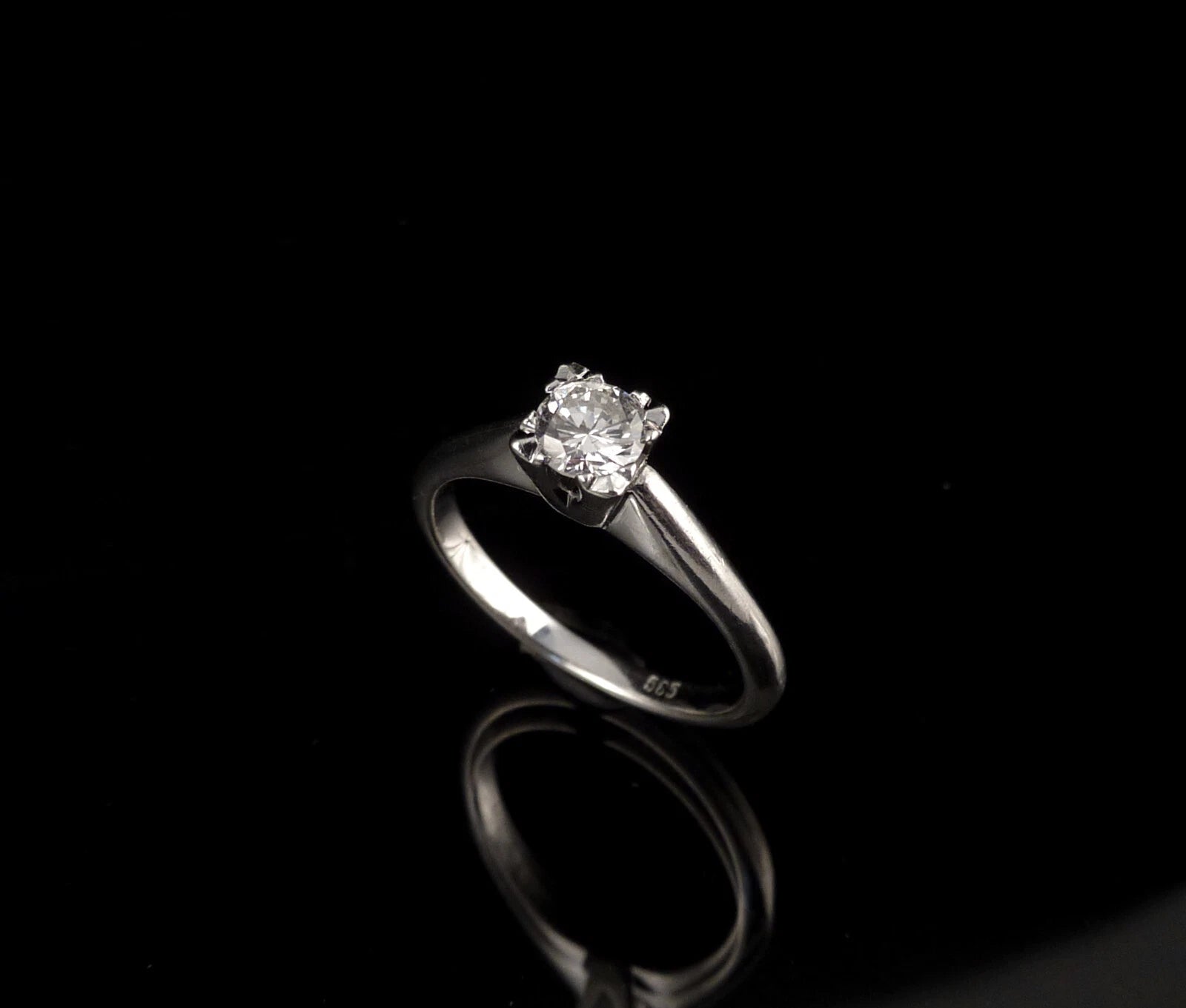 Solitär Diamantring / Brillantring mit 0,41ct(Si) natürlichem Diamant aus 14kt 585 Weißgold RG 55 (17,5mm) Vintage