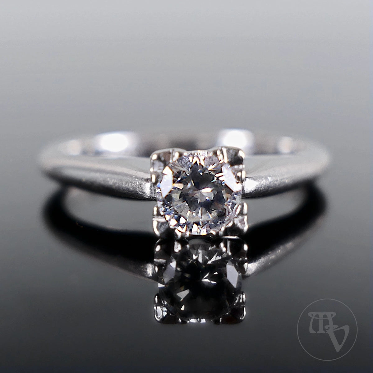 Solitär Diamantring / Brillantring mit 0,41ct(Si) natürlichem Diamant aus 14kt 585 Weißgold RG 55 (17,5mm) Vintage