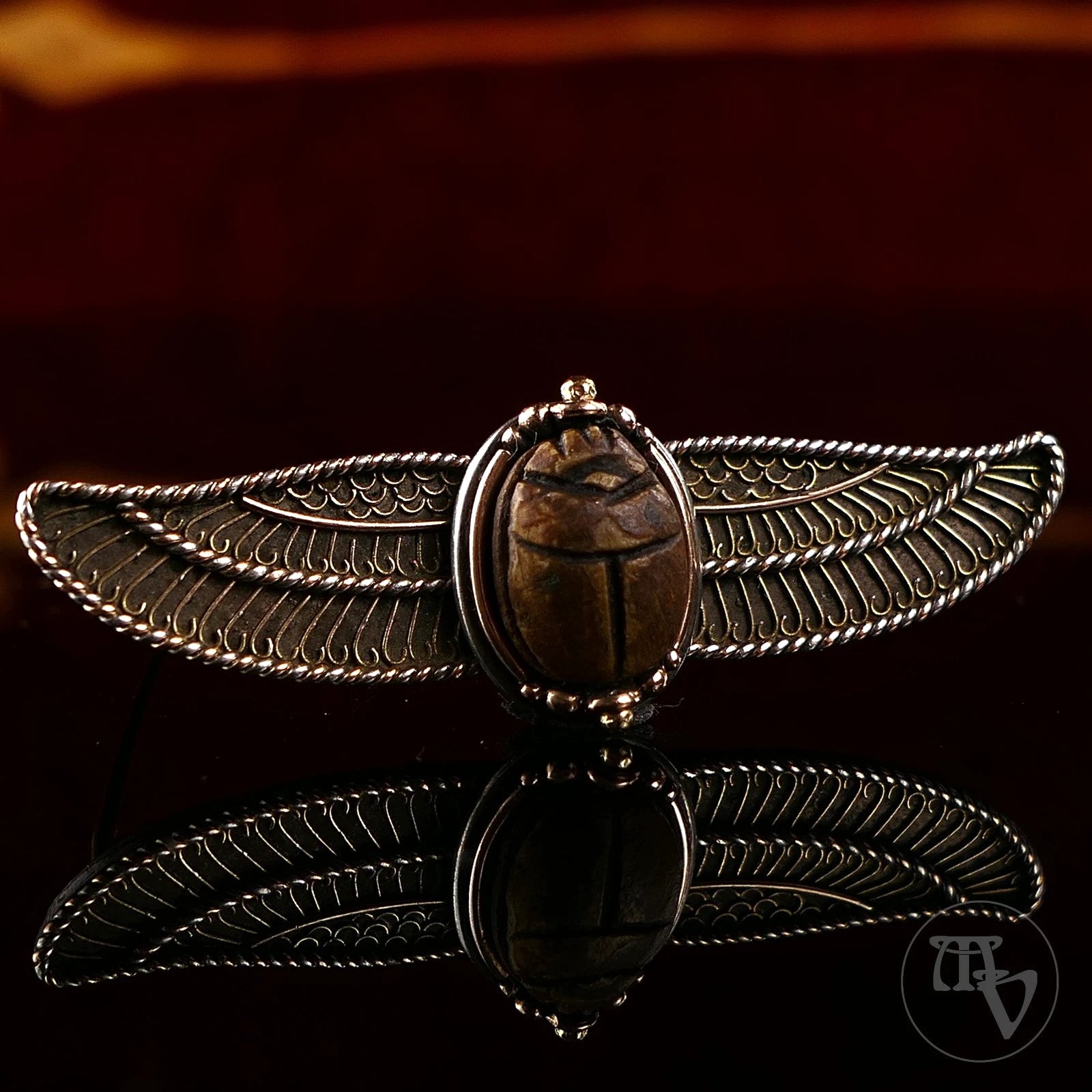Antike Viktorianische Skarabäus Flügelbrosche aus Silber & Gold ~1880/1900
