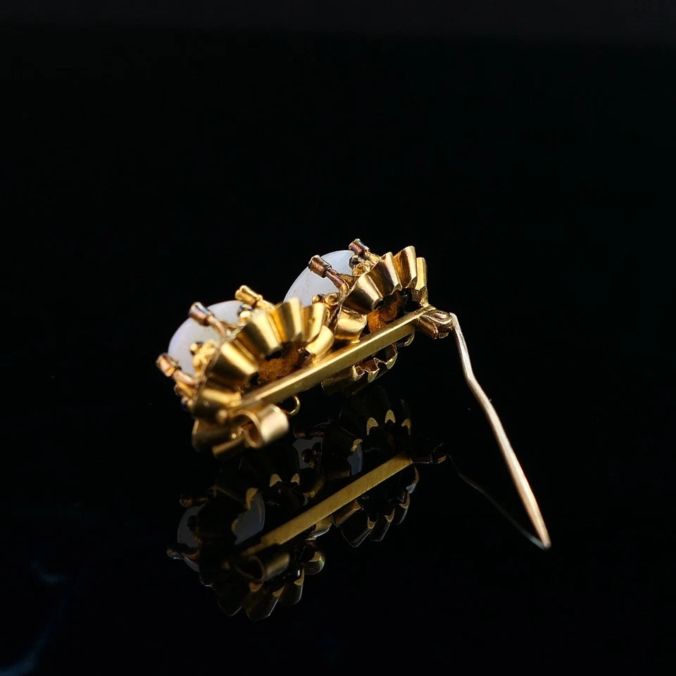 Antike Brosche Jugendstil um 1900 / 1920 - Opale und kleine Altschliff Diamanten aus 18kt 750er Gelbgold