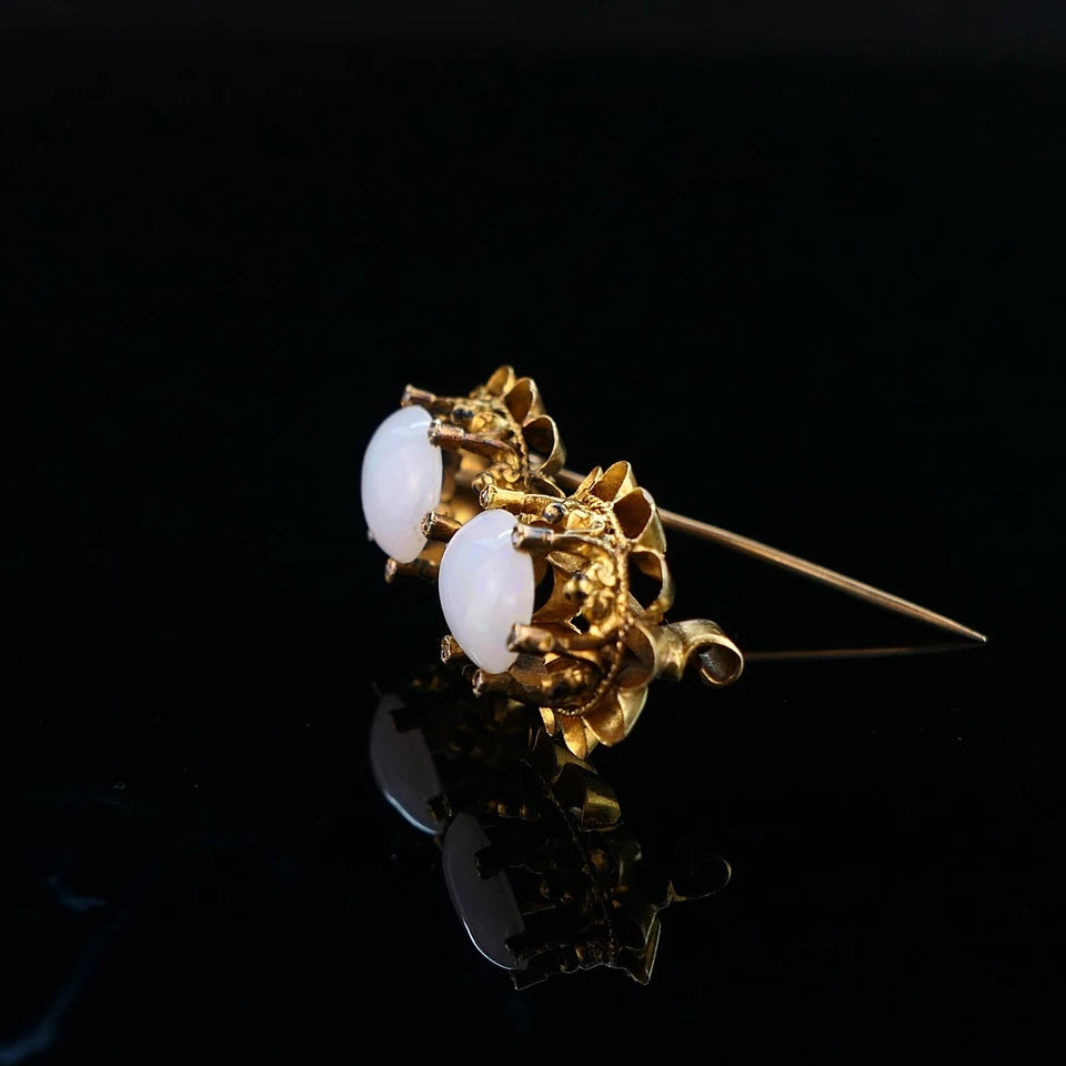 Antike Brosche Jugendstil um 1900 / 1920 - Opale und kleine Altschliff Diamanten aus 18kt 750er Gelbgold