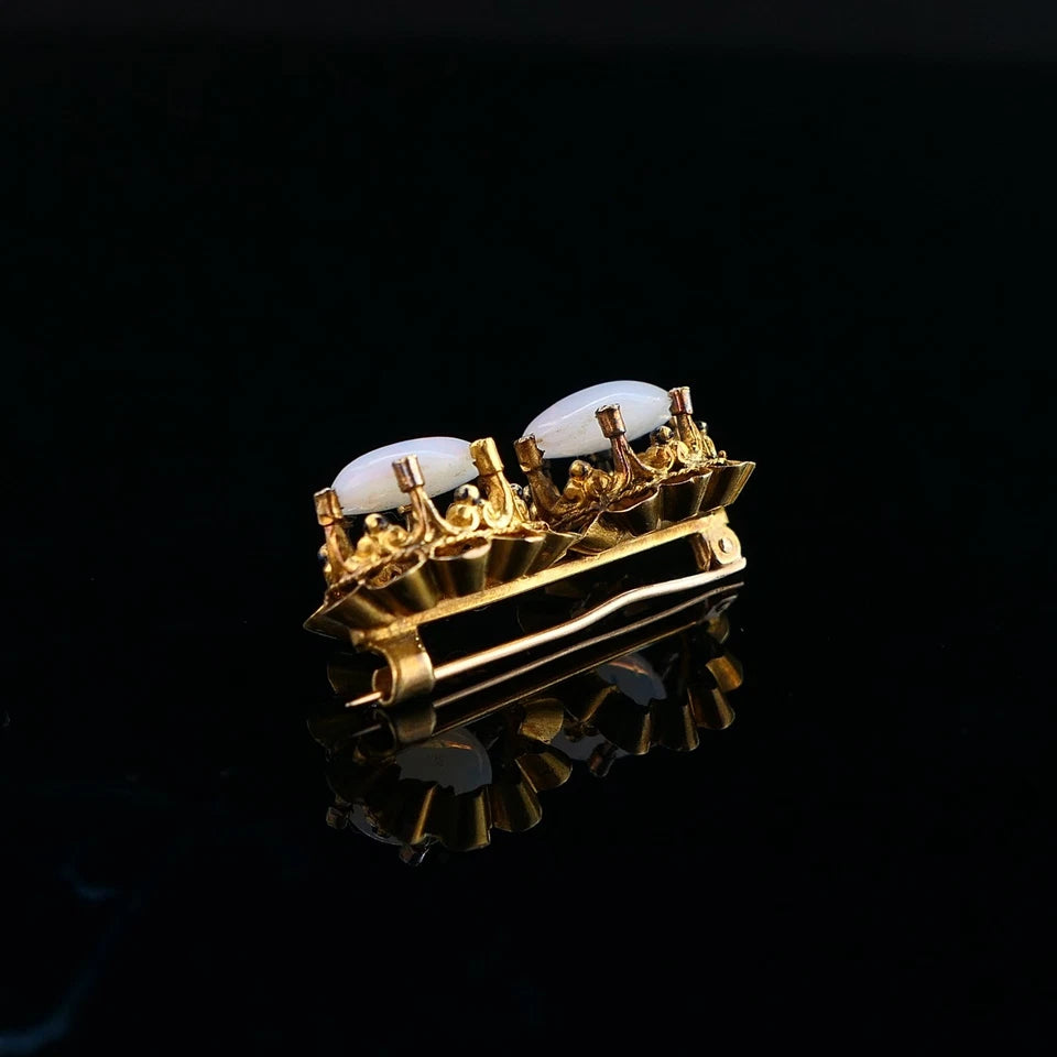 Antike Brosche Jugendstil um 1900 / 1920 - Opale und kleine Altschliff Diamanten aus 18kt 750er Gelbgold